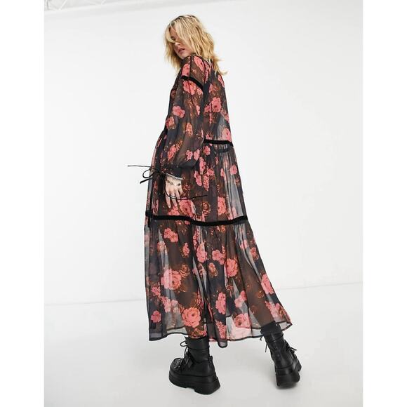 ASOS Reclaimed Vintage Sheer Maxi Dress Dark Floral Size 8 NWT - Picture 2 of 9